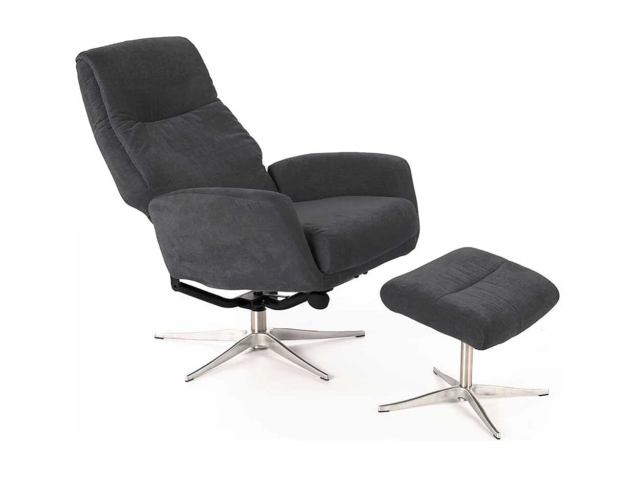 Entspannungssessel in Dunkelgrau Samt Fußhocker (zweiteilig)