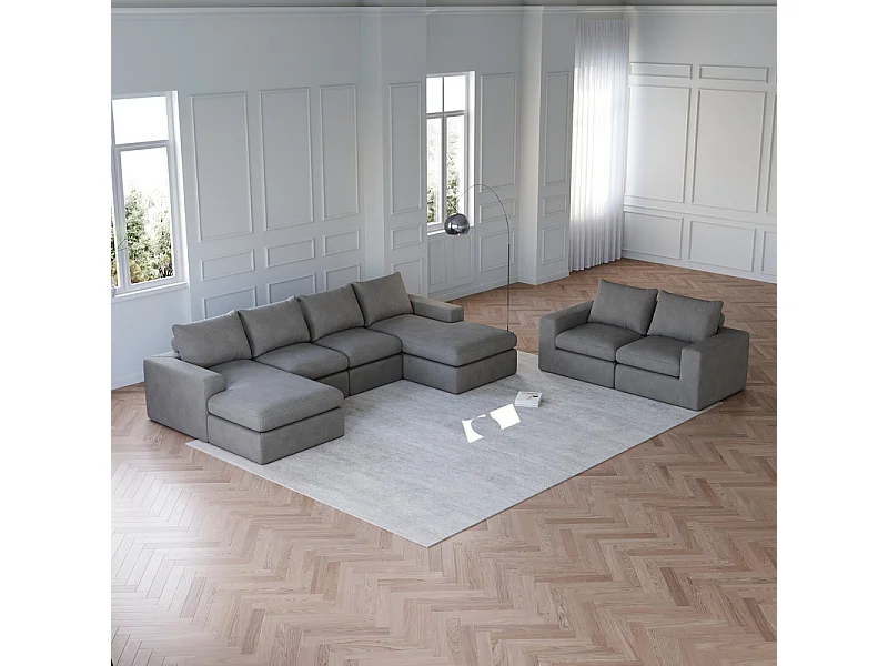 Canapé 6 Places d'angle modulable, en velours côtelé, avec Méridienne réversible, DIY salon, Gris anthracite