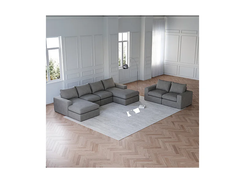 Canapé 6 Places d'angle modulable, en velours côtelé, avec Méridienne réversible, DIY salon, Gris anthracite