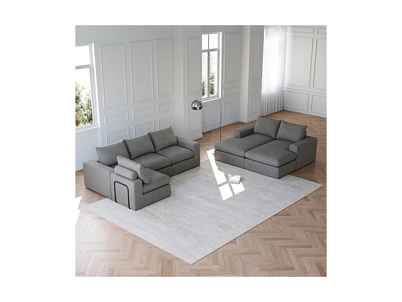 Canapé 6 Places d'angle modulable, en velours côtelé, avec Méridienne réversible, DIY salon, Gris anthracite