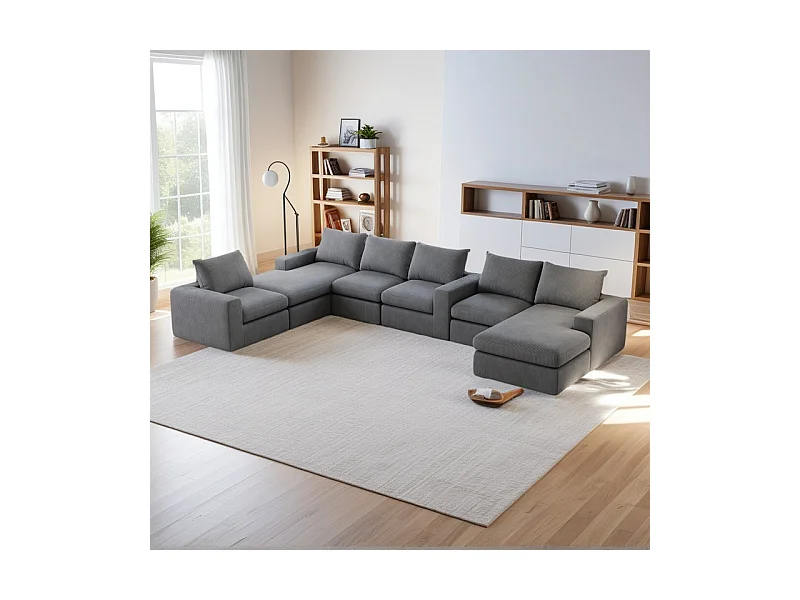 Canapé 6 Places d'angle modulable, en velours côtelé, avec Méridienne réversible, DIY salon, Gris anthracite