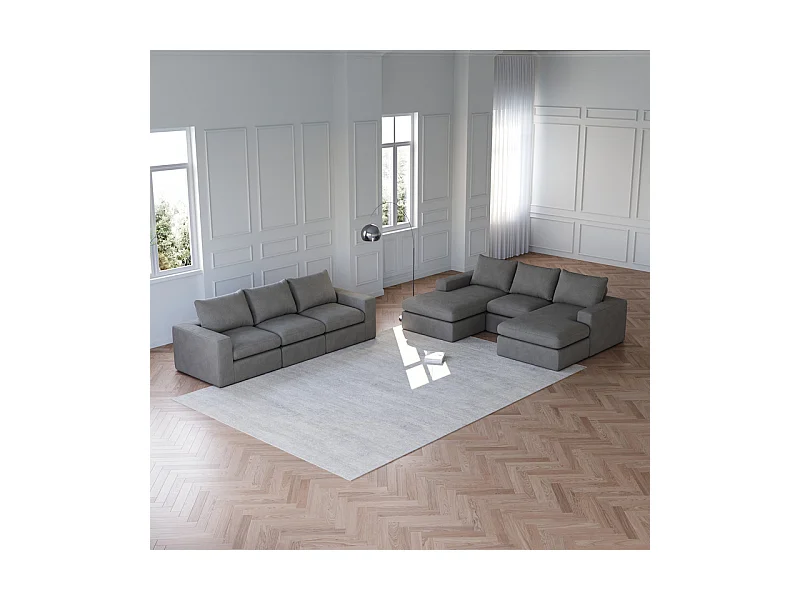 Canapé 6 Places d'angle modulable, en velours côtelé, avec Méridienne réversible, DIY salon, Gris anthracite