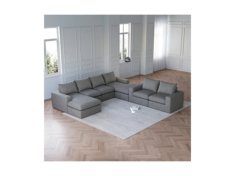 Canapé 6 Places d'angle modulable, en velours côtelé, avec Méridienne réversible, DIY salon, Gris anthracite