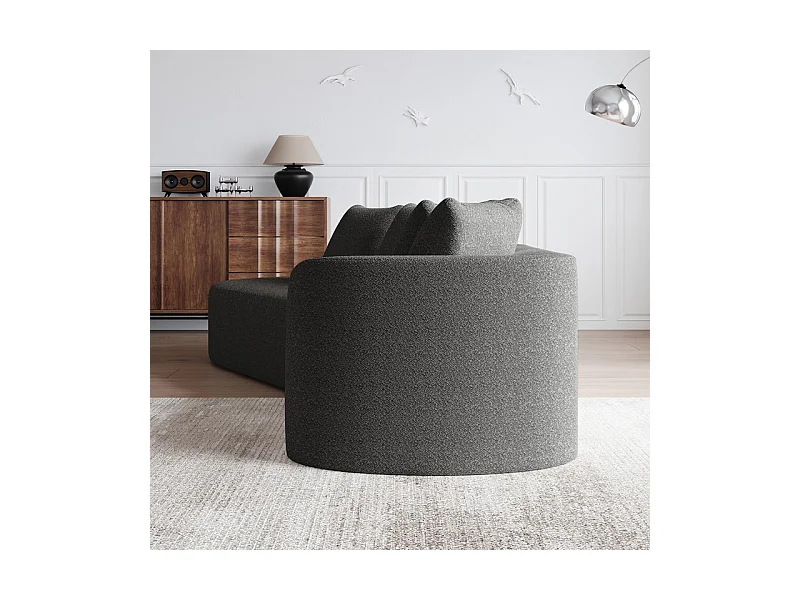 Canapé 4 places d'angle gauche moderne surdimensionné, avec 4 oreillers, méridienne incurvé, tissu chenille, Gris anthracite