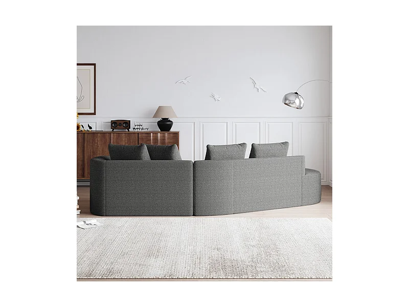 Canapé 4 places d'angle gauche moderne surdimensionné, avec 4 oreillers, méridienne incurvé, tissu chenille, Gris anthracite