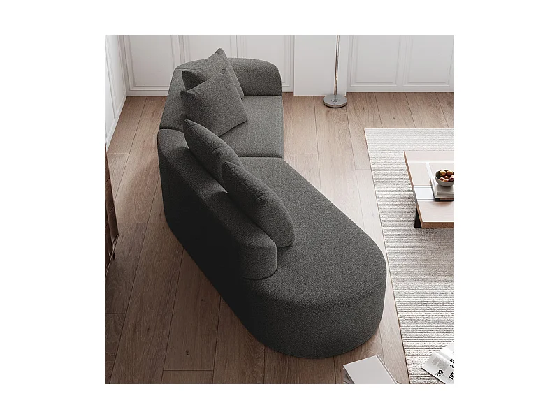 Canapé 4 places d'angle gauche moderne surdimensionné, avec 4 oreillers, méridienne incurvé, tissu chenille, Gris anthracite