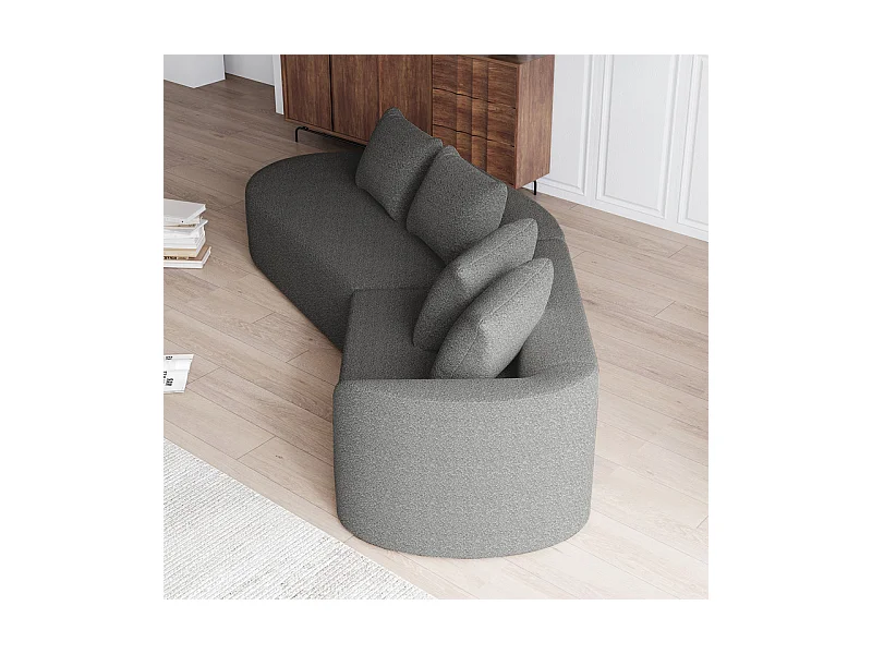 Canapé 4 places d'angle gauche moderne surdimensionné, avec 4 oreillers, méridienne incurvé, tissu chenille, Gris anthracite