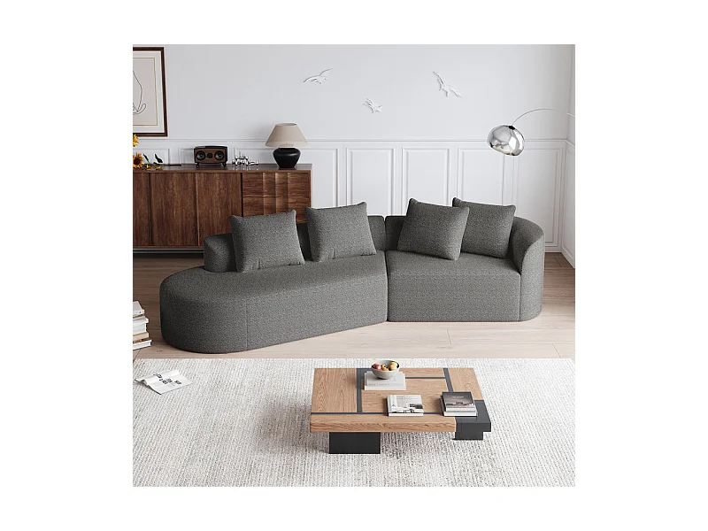 Moderne Overmaatse Linker 4-zits Hoekbank, met 4 Kussens, Gebogen Lounger, Chenille Stof, Antracietgrijs