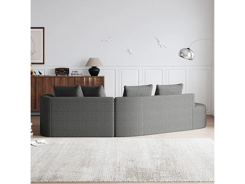 Canapé 4 places d'angle gauche moderne surdimensionné, avec 4 oreillers, méridienne incurvé, tissu chenille, Gris anthracite