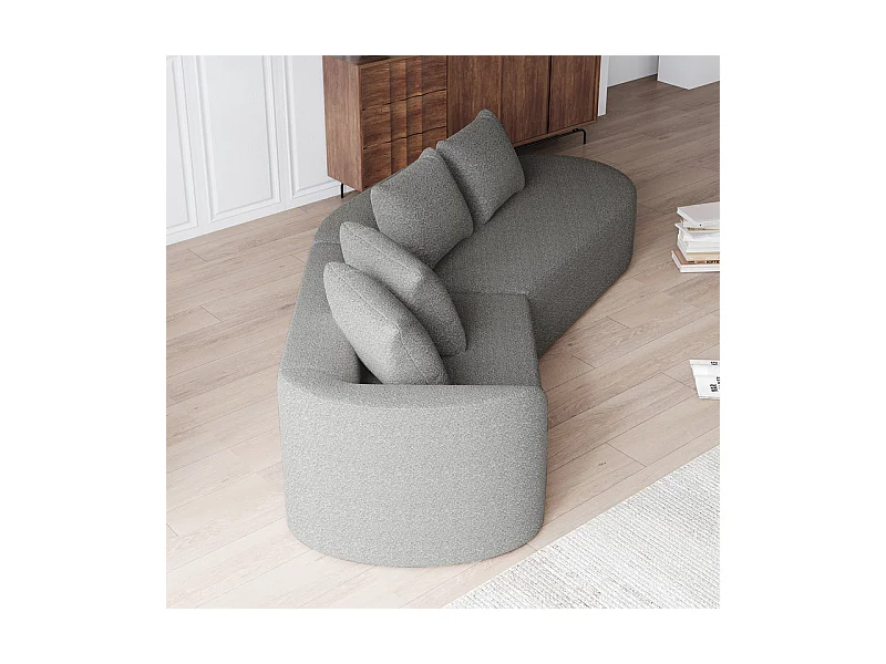 Canapé 4 places d'angle gauche moderne surdimensionné, avec 4 oreillers, méridienne incurvé, tissu chenille, Gris clair
