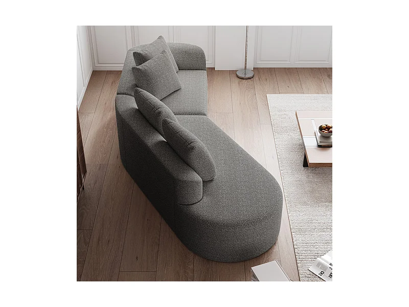 Canapé 4 places d'angle gauche moderne surdimensionné, avec 4 oreillers, méridienne incurvé, tissu chenille, Gris clair