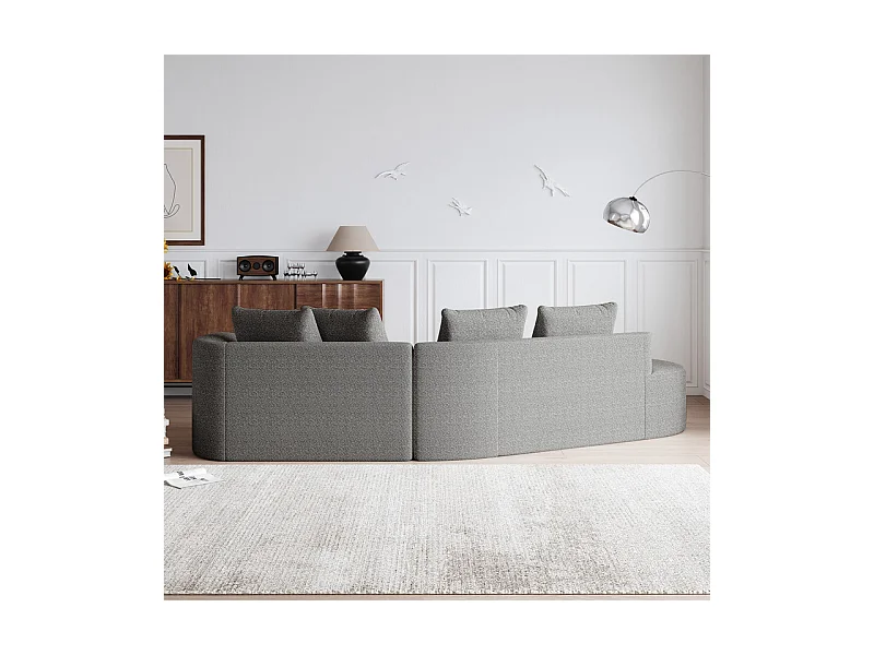 Canapé 4 places d'angle gauche moderne surdimensionné, avec 4 oreillers, méridienne incurvé, tissu chenille, Gris clair