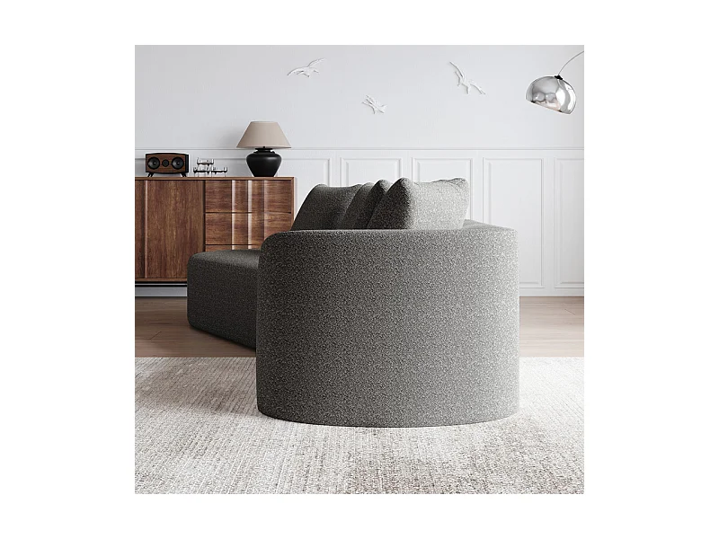 Canapé 4 places d'angle gauche moderne surdimensionné, avec 4 oreillers, méridienne incurvé, tissu chenille, Gris clair