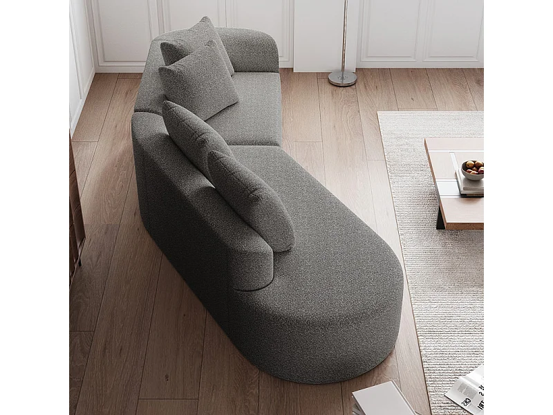 Canapé 4 places d'angle gauche moderne surdimensionné, avec 4 oreillers, méridienne incurvé, tissu chenille, Gris clair