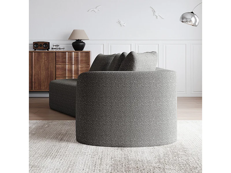 Canapé 4 places d'angle gauche moderne surdimensionné, avec 4 oreillers, méridienne incurvé, tissu chenille, Gris clair