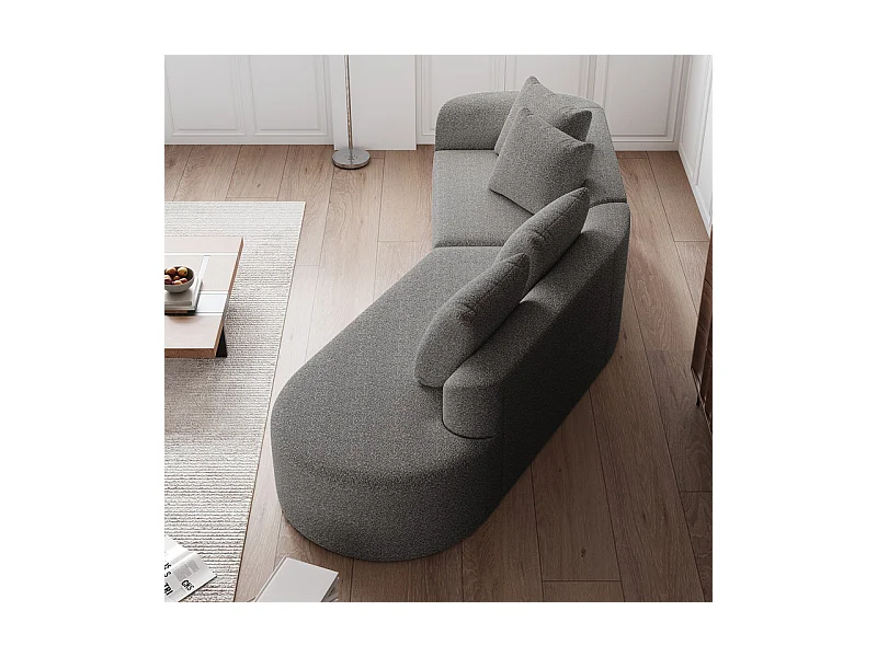 Canapé 4 places d'angle droit moderne surdimensionné, avec 4 oreillers, méridienne incurvé, tissu chenille, Gris clair