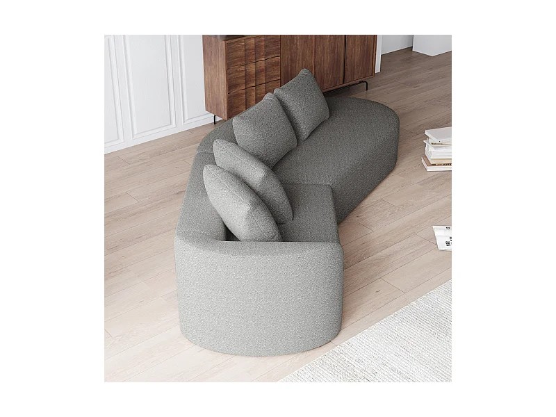 Canapé 4 places d'angle droit moderne surdimensionné, avec 4 oreillers, méridienne incurvé, tissu chenille, Gris clair