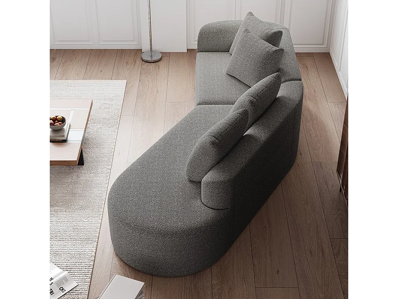 Canapé 4 places d'angle droit moderne surdimensionné, avec 4 oreillers, méridienne incurvé, tissu chenille, Gris clair