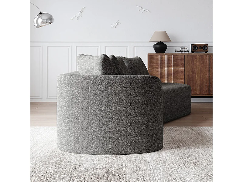 Canapé 4 places d'angle droit moderne surdimensionné, avec 4 oreillers, méridienne incurvé, tissu chenille, Gris clair