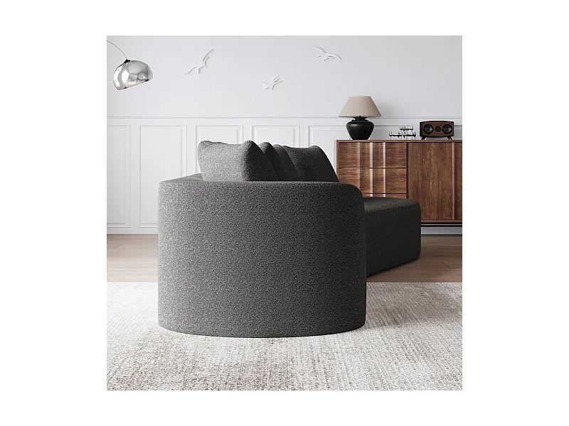 Canapé 4 places d'angle droit moderne surdimensionné, avec 4 oreillers, méridienne incurvé, tissu chenille, Gris anthracite