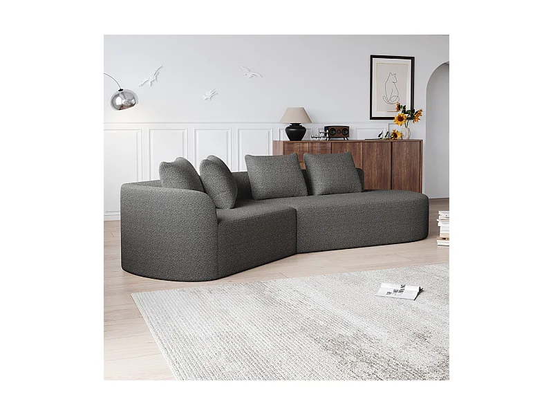 Canapé 4 places d'angle droit moderne surdimensionné, avec 4 oreillers, méridienne incurvé, tissu chenille, Gris anthracite