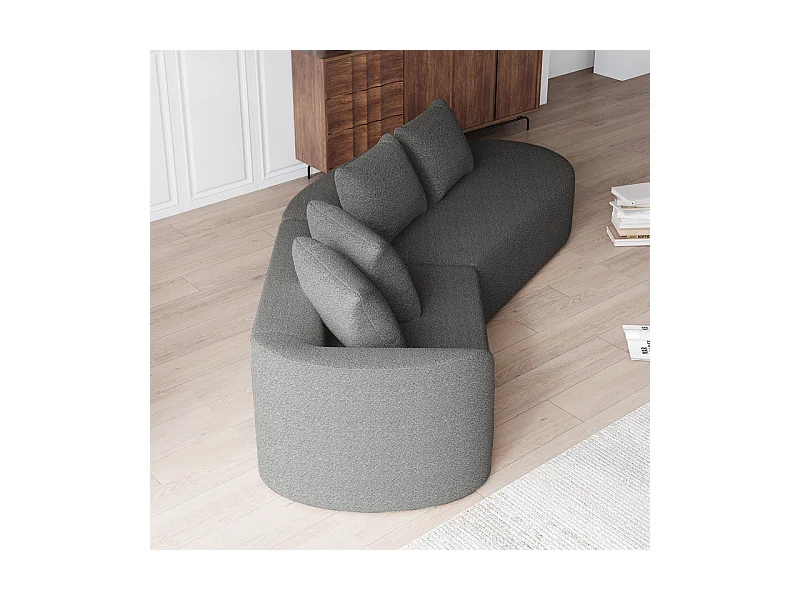 Canapé 4 places d'angle droit moderne surdimensionné, avec 4 oreillers, méridienne incurvé, tissu chenille, Gris anthracite