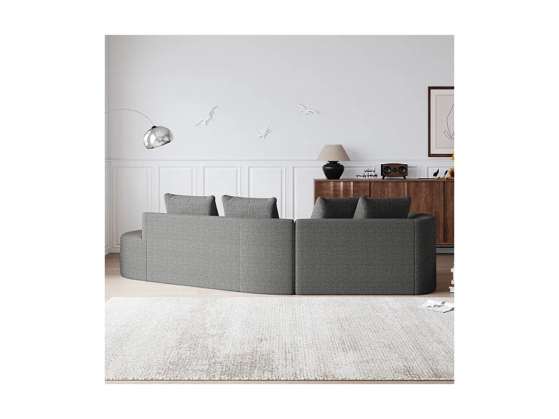 Canapé 4 places d'angle droit moderne surdimensionné, avec 4 oreillers, méridienne incurvé, tissu chenille, Gris anthracite