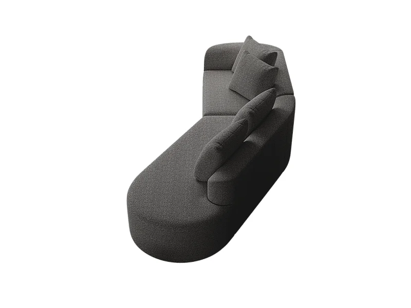 Canapé 4 places d'angle droit moderne surdimensionné, avec 4 oreillers, méridienne incurvé, tissu chenille, Gris anthracite