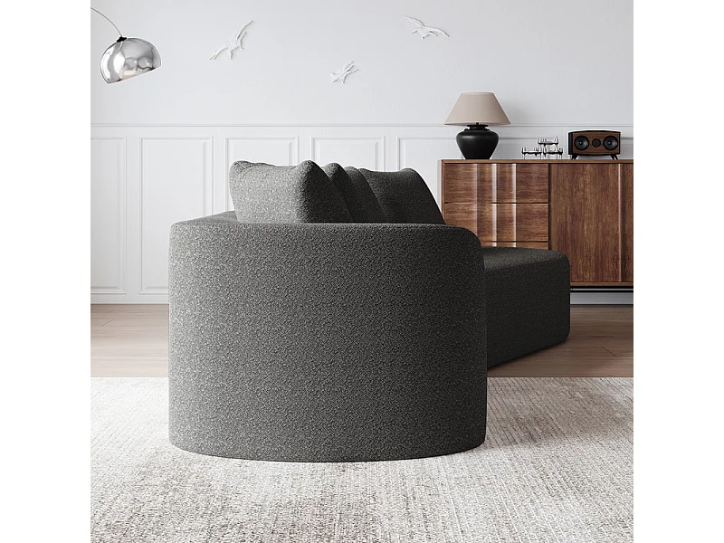 Canapé 4 places d'angle droit moderne surdimensionné, avec 4 oreillers, méridienne incurvé, tissu chenille, Gris anthracite