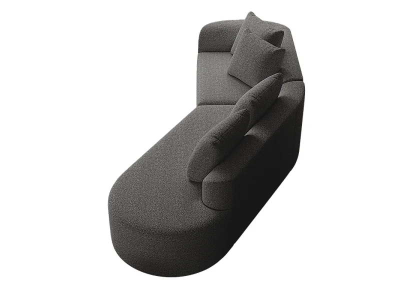 Canapé 4 places d'angle droit moderne surdimensionné, avec 4 oreillers, méridienne incurvé, tissu chenille, Gris anthracite