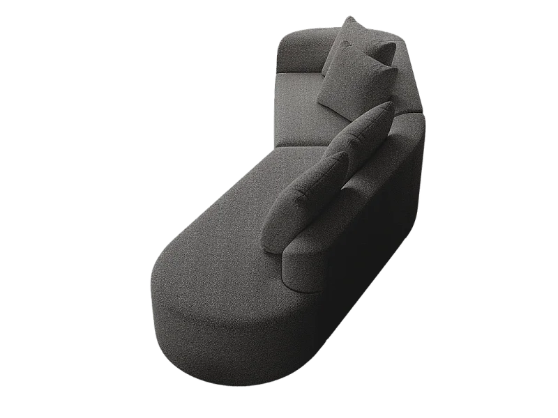 Canapé 4 places d'angle droit moderne surdimensionné, avec 4 oreillers, méridienne incurvé, tissu chenille, Gris anthracite