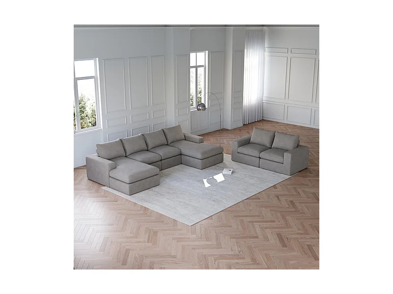 Canapé 6 Places d'angle modulable, en velours côtelé, avec Méridienne réversible, DIY salon, Gris clair