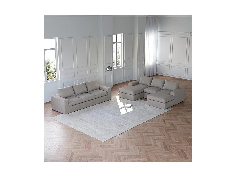 Canapé 6 Places d'angle modulable, en velours côtelé, avec Méridienne réversible, DIY salon, Gris clair