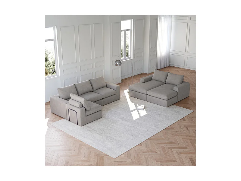 Canapé 6 Places d'angle modulable, en velours côtelé, avec Méridienne réversible, DIY salon, Gris clair