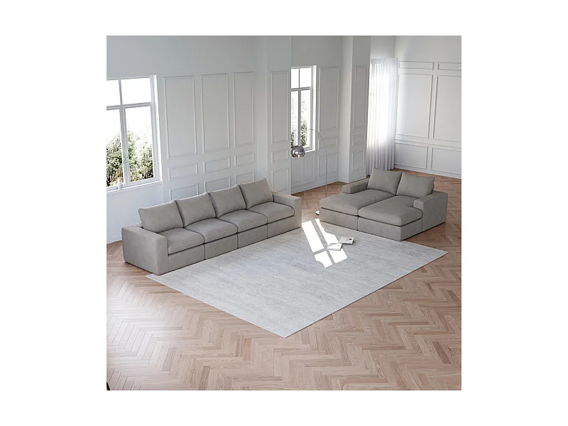 Canapé 6 Places d'angle modulable, en velours côtelé, avec Méridienne réversible, DIY salon, Gris clair