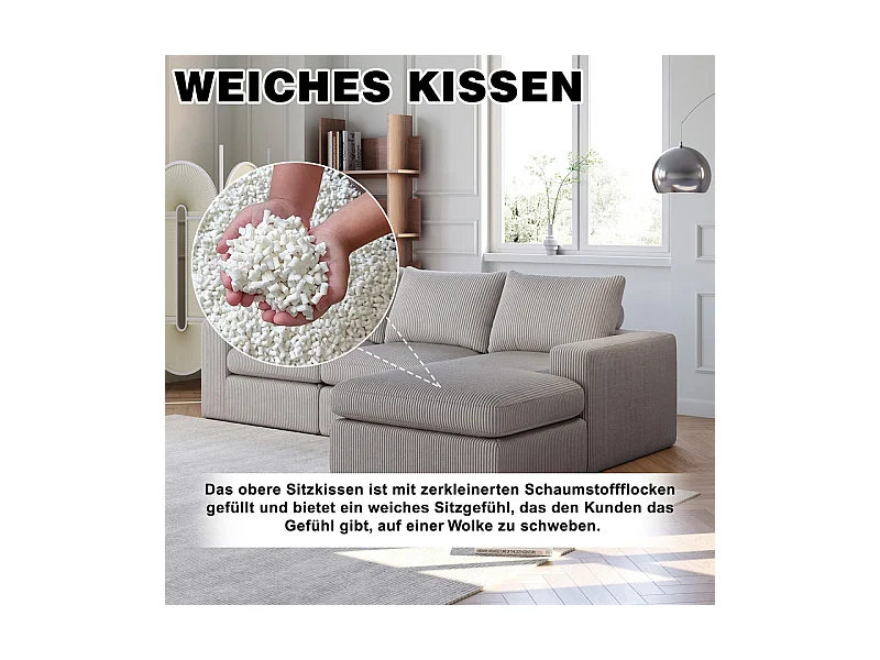 Canapé 6 Places d'angle modulable, en velours côtelé, avec Méridienne réversible, DIY salon, Gris clair