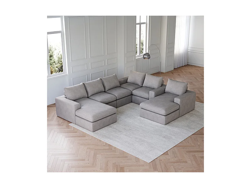 Canapé 6 Places d'angle modulable, en velours côtelé, avec Méridienne réversible, DIY salon, Gris clair