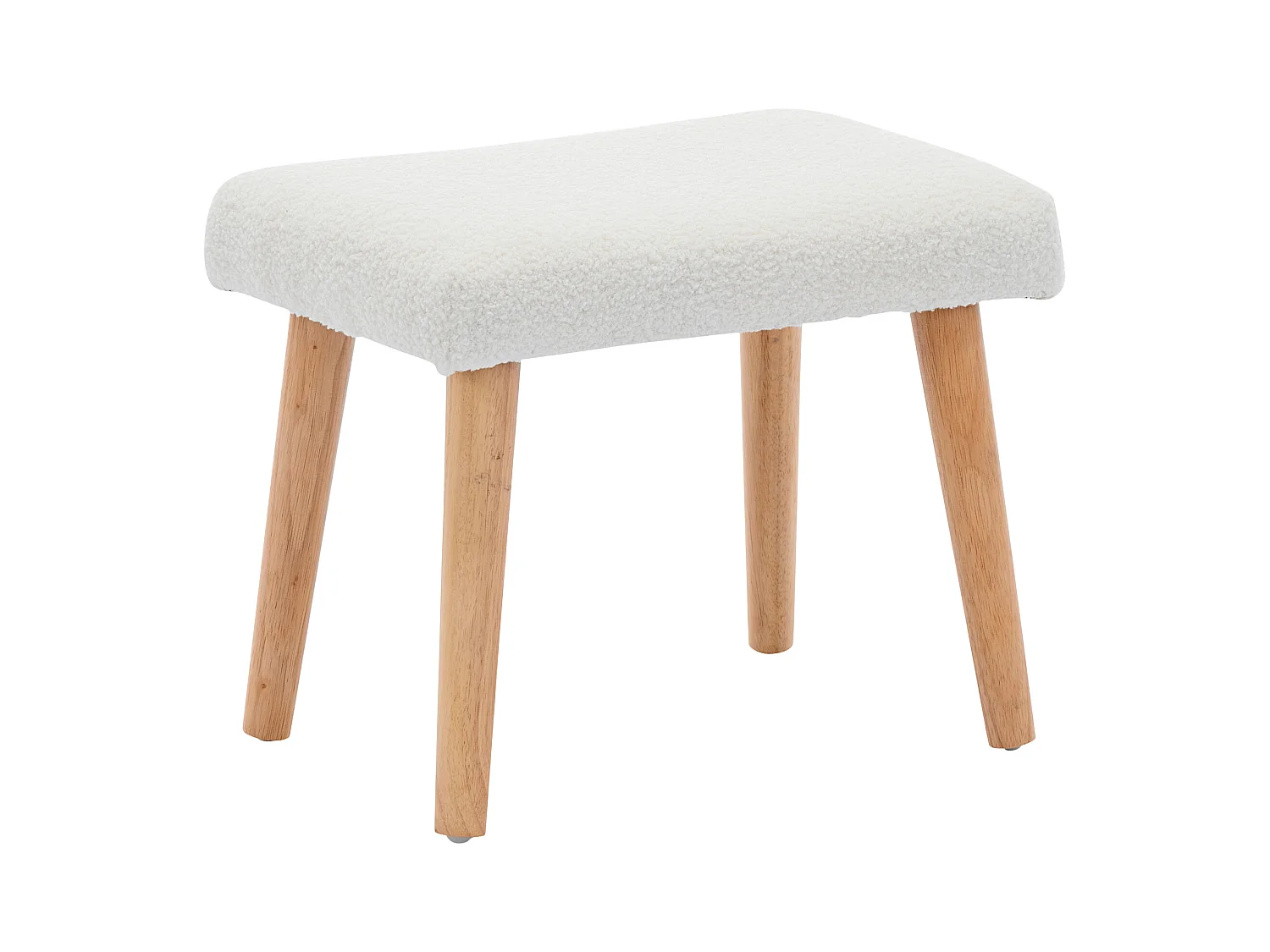 Mecedora blanca con reposapiés y respaldo alto, base de madera, tela teddy