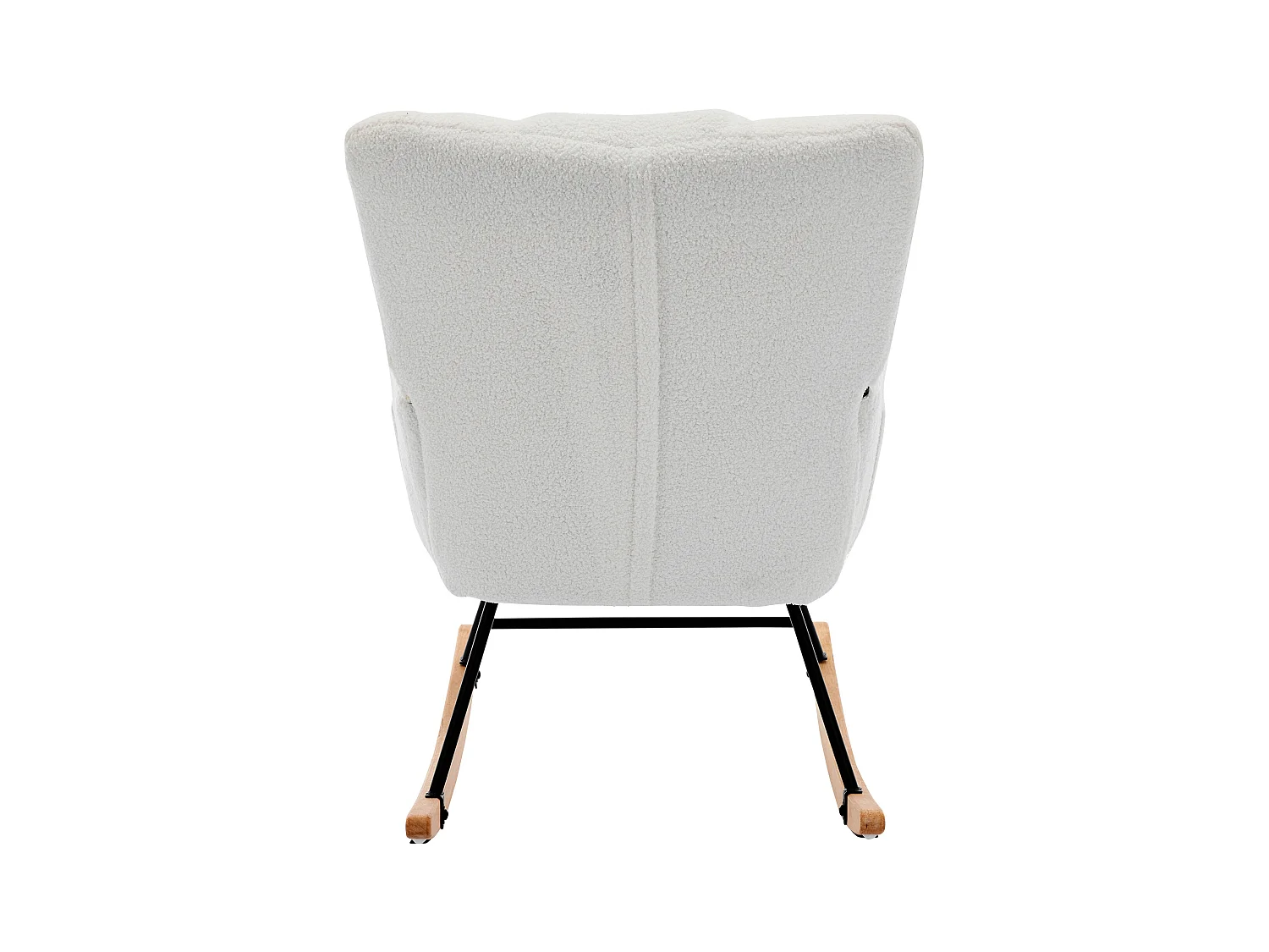 Mecedora en tejido Teddy blanco con reposapiés y bolsillos laterales.