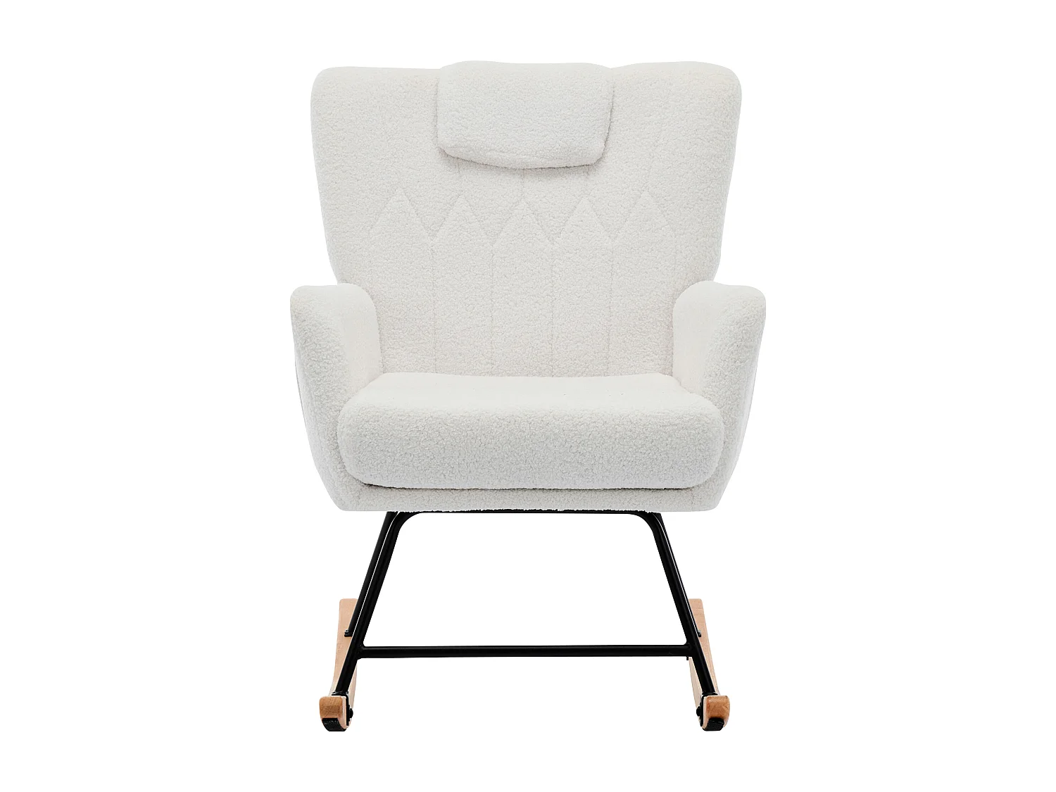 Rocking chair en tissu Teddy blanc，fauteuil à bascule avec repose-pieds et poches latérales