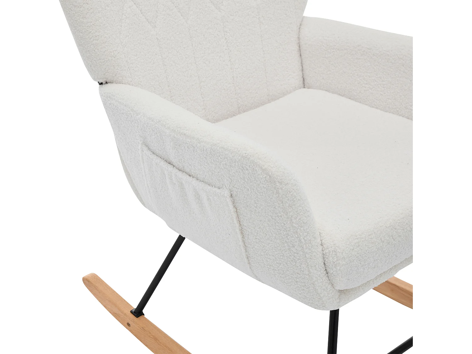 Rocking chair en tissu Teddy blanc，fauteuil à bascule avec repose-pieds et poches latérales