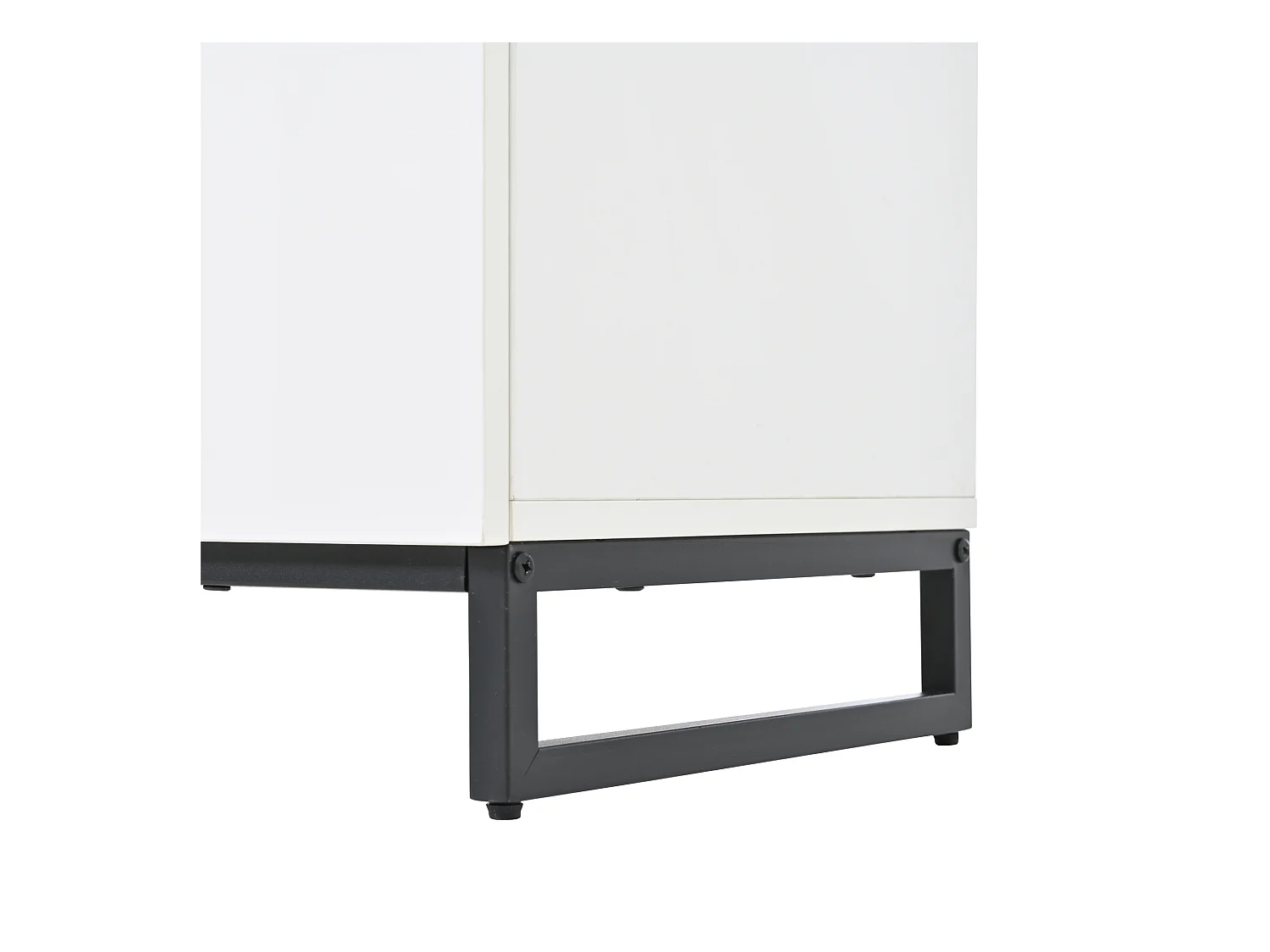 Commode blanche avec 6 tiroirs en finition brillante , pieds en métal noir