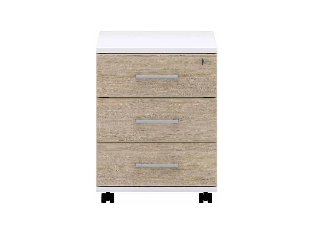 Schreibtisch Rollcontainer in Wei� Sonoma Eiche