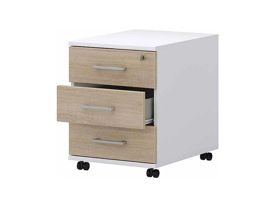 Schreibtisch Rollcontainer in Wei� Sonoma Eiche