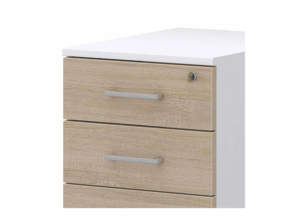 Schreibtisch Rollcontainer in Wei� Sonoma Eiche