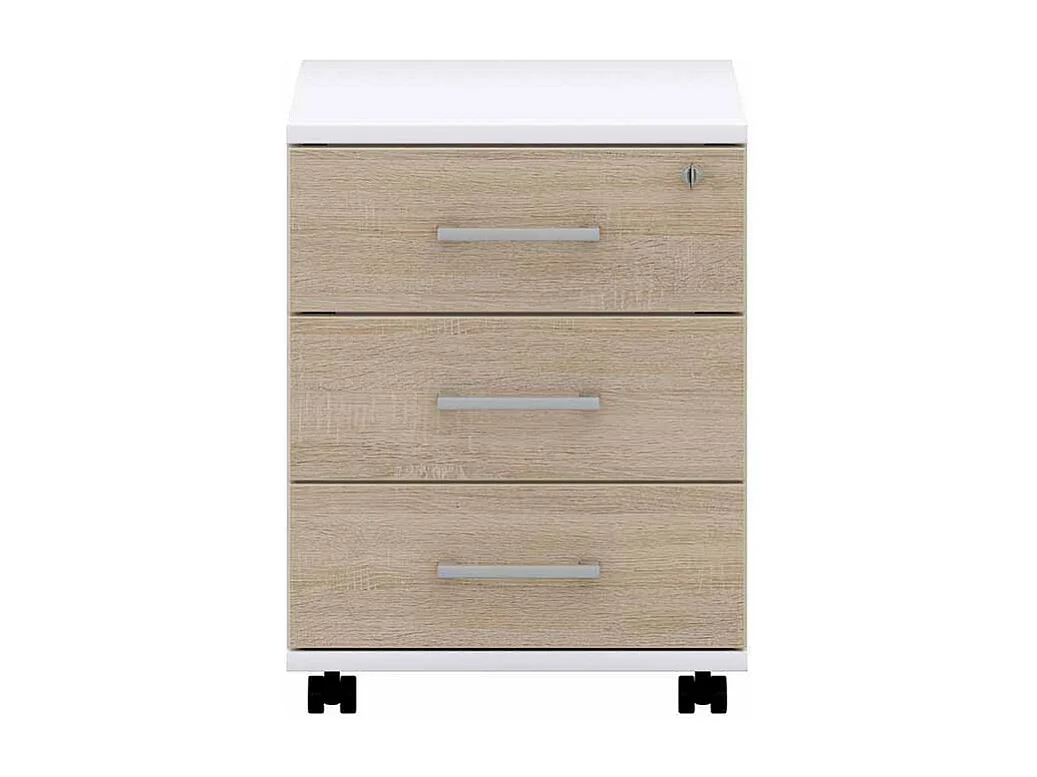 Schreibtisch Rollcontainer in Wei� Sonoma Eiche