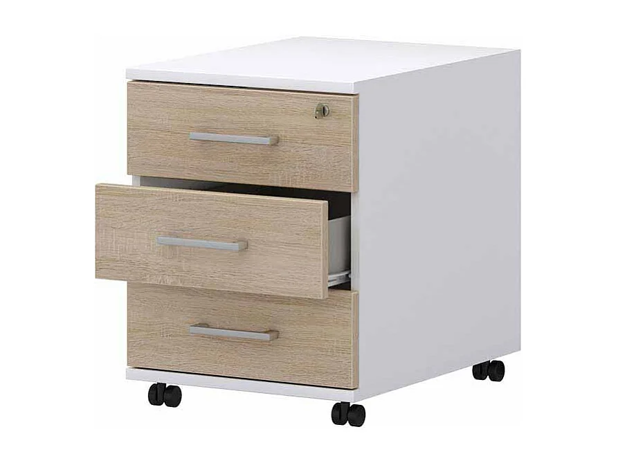 Schreibtisch Rollcontainer in Wei� Sonoma Eiche