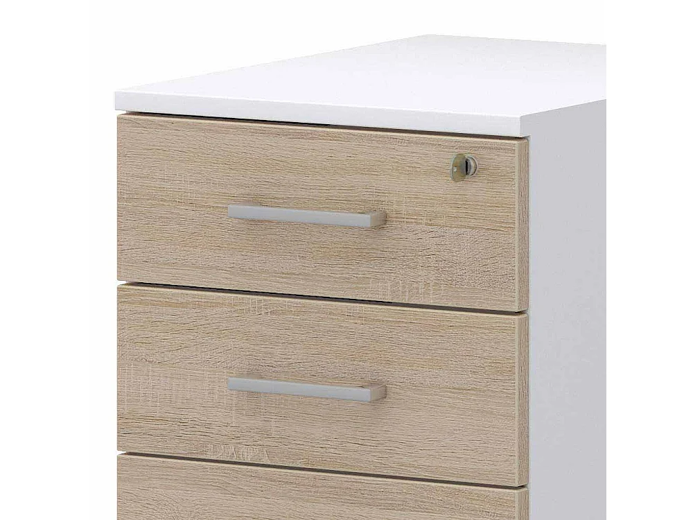 Schreibtisch Rollcontainer in Wei� Sonoma Eiche