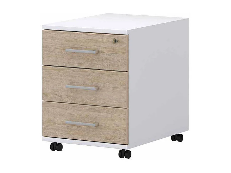 Schreibtisch Rollcontainer in Wei� Sonoma Eiche