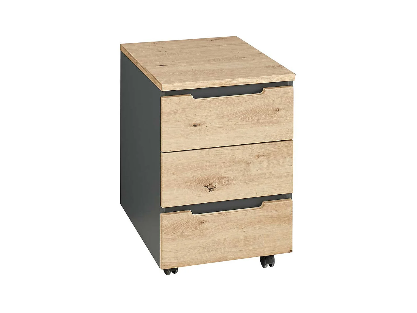 Schreibtischcontainer mit Rollen - drei Schubladen 66 cm hoch